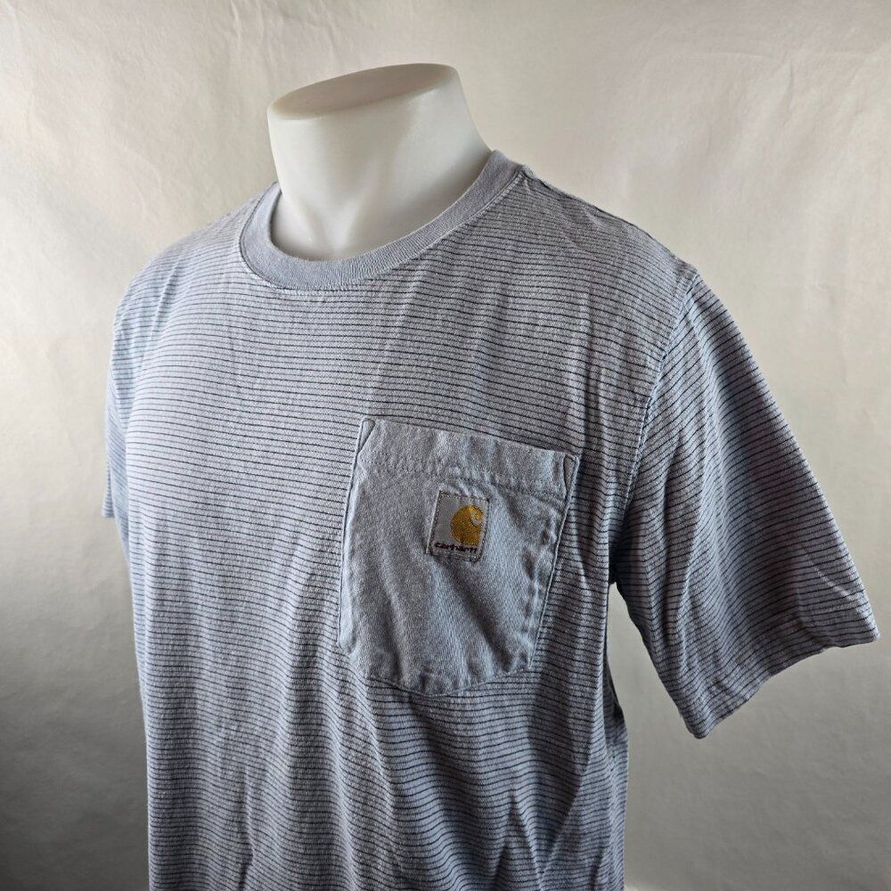 Carhartt T Shirt Men Medium Blue Striped Pocket Tee Workwear Relaxed Heavyweight - Picture 4 of 8